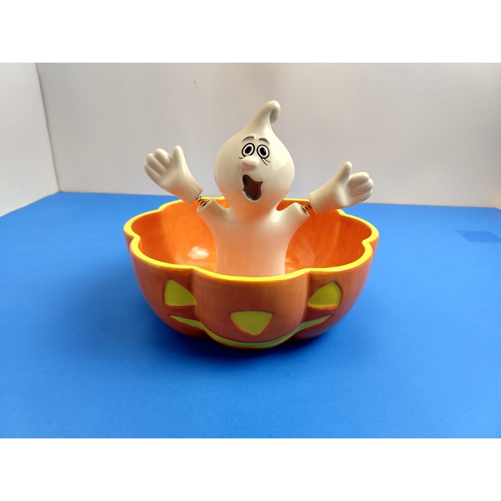 Department 56 Candy Bowl HALLOWEEN Fall Ghost Jiggly Arms Pumpkin Jack O Lantern